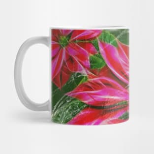 Abstract vibrant red poinsettia on green texture Mug
